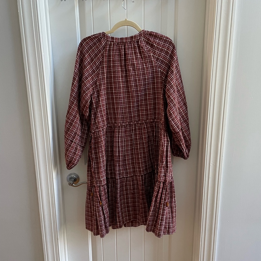 Madewell Red Ruffled Tiered Sundress with Bishop Sleeves - Picture 3 of 3